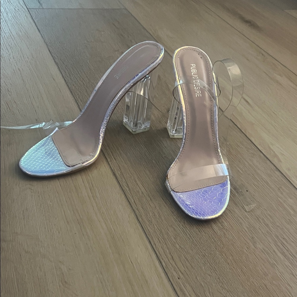 Public Desire Iridescent Clear Block Heel Sandals